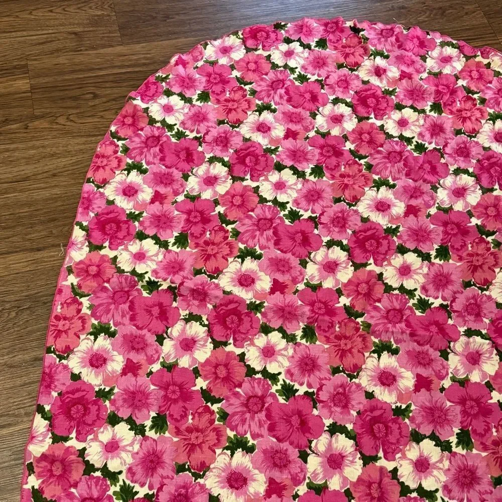 Vintage Braidwater Floral Irish Linen Oval Tablecloth Pink White Green 52” x 77”